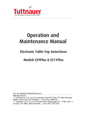 Operation And Maintenance Manual - Tuttnauer USA