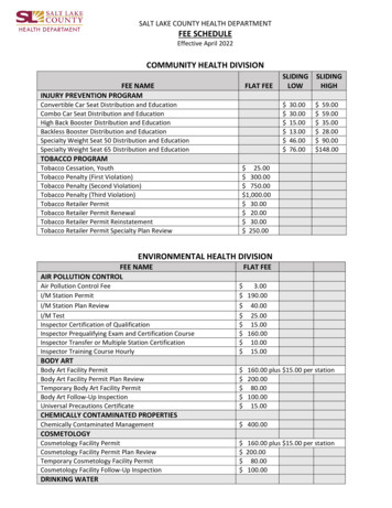 Salt Lake County Health Department Fee Schedule