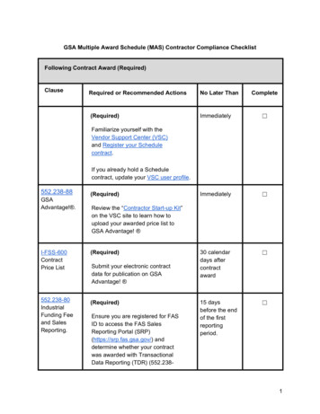 GSA Multiple Award Schedule (MAS) Contractor Compliance Checklist