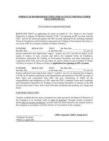 Format Of Board Resolution (For Account Opening Other Than . - Cdc