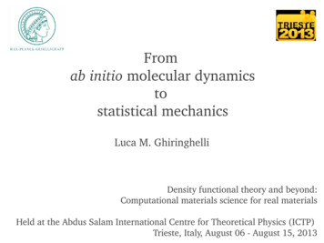 Ab Initio Molecular Dynamics To Statistical Mechanics - Max Planck Society