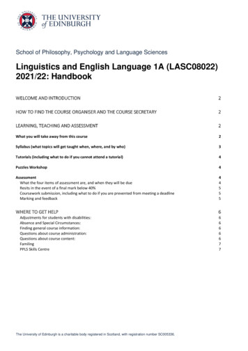Linguistics And English Language 1A (LASC08022) 2021/22: Handbook