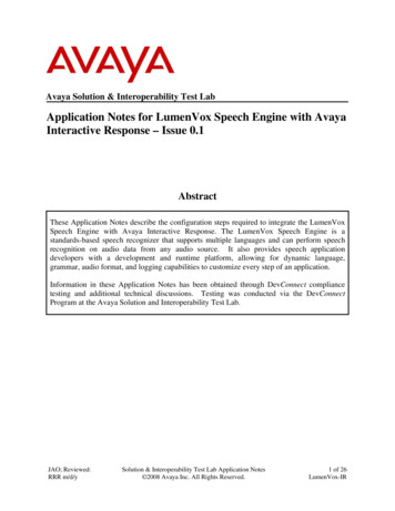 Application Notes For LumenVox Speech Engine With Avaya Interactive .