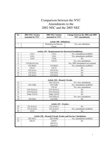 Comparison Between The NYC Amendments To The 2002 NEC And The NYC .