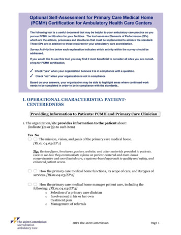 I. OPERATIONAL CHARACTERISTIC: PATIENT- CENTEREDNESS - Joint Commission
