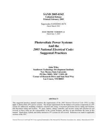 Photovoltaic Power Systems And The 2005 National Electrical Code .