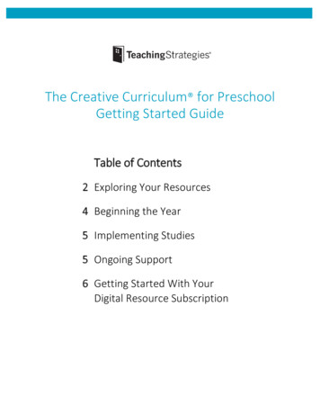 The Creative Curriculum For Preschool: Getting Started Guide