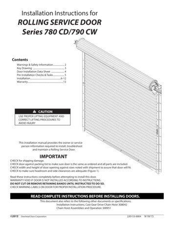 Installation Instructions For ROLLING SERVICE DOOR Series 780 CD/790 CW