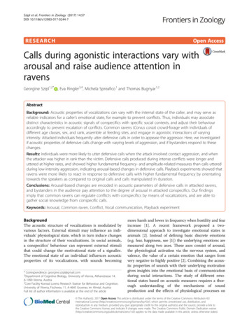 Calls During Agonistic Interactions Vary With Arousal And Raise .