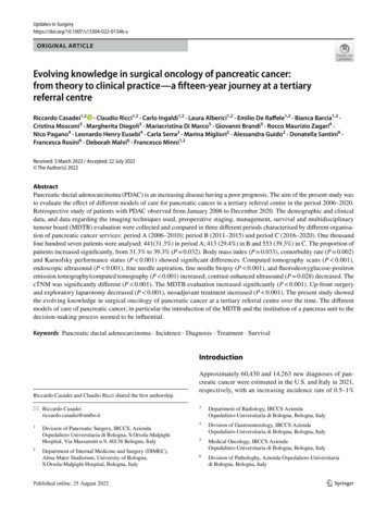 Evolving Knowledge In Surgical Oncology Of Pancreatic Cancer: From .