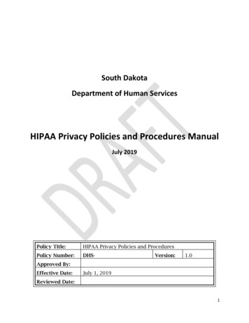 HIPAA Privacy Policies And Procedures Manual - South Dakota