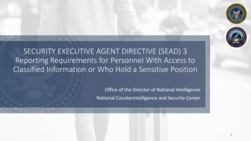 SECURITY EXECUTIVE AGENT DIRECTIVE (SEAD) 3 Reporting Requirements For .