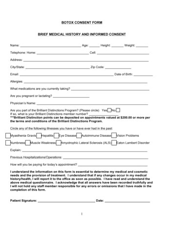 Botox Consent Form Brief Medical History And Informed Consent