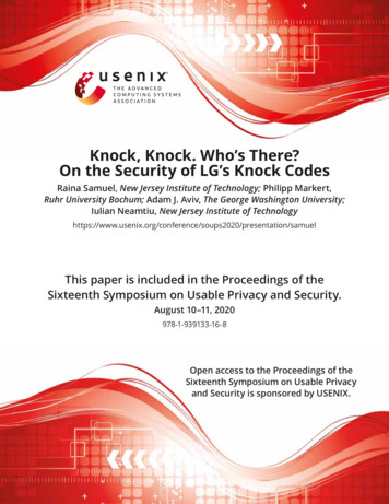 Knock, Knock. Who's There? On The Security Of LG's Knock Codes - USENIX