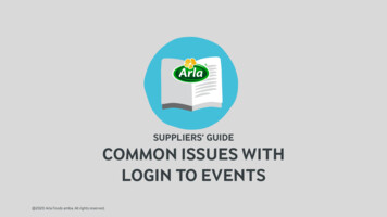 SUPPLIERS' GUIDE COMMON ISSUES WITH LOGIN TO EVENTS - Arla