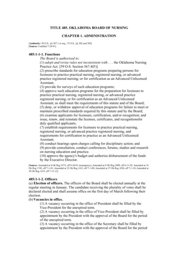 TITLE 485. OKLAHOMA BOARD OF NURSING CHAPTER 1. ADMINISTRATION - Microsoft