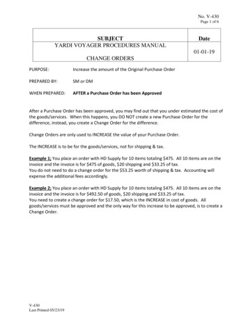 SUBJECT Date YARDI VOYAGER PROCEDURES MANUAL 01-01-19 CHANGE ORDERS