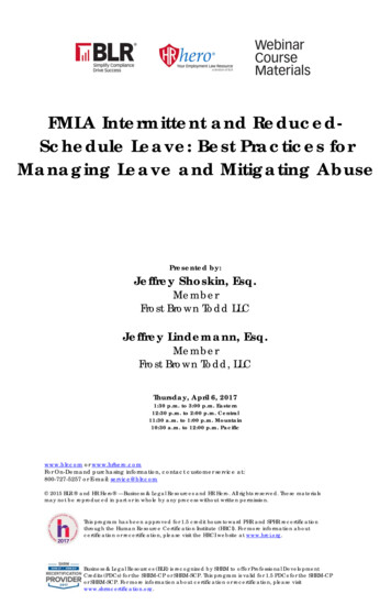 FMLA Intermittent And Reduced- Schedule Leave: Best Practices For .