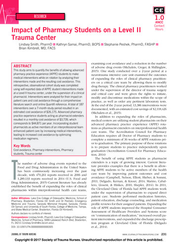 ANCC Impact Of Pharmacy Students On A Level II Hours Trauma Center