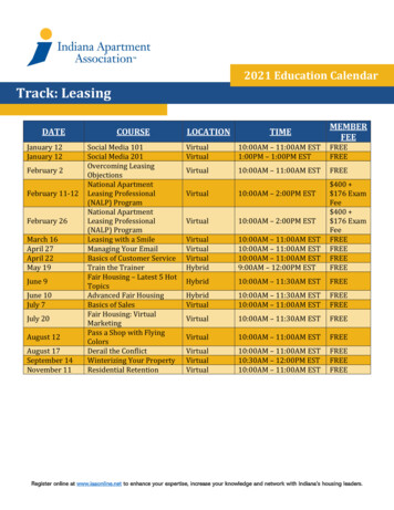 202 1 Education Calendar Track: Leasing