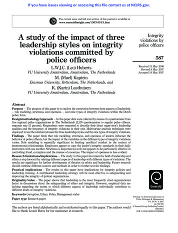 A Study Of The Impact Of Three Integrity Violations By Leadership .