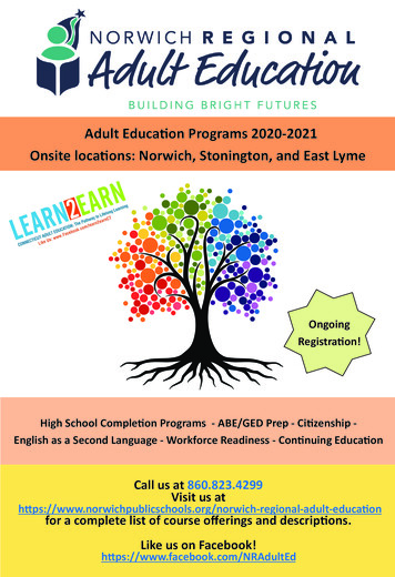 Adult Education Programs 20202021 Onsite Locations: Norwich, Stonington .