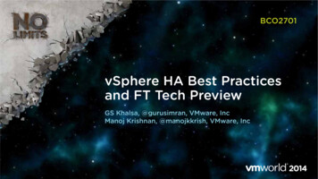 VSphere HA Best Practices And FT Tech Preview - VMware