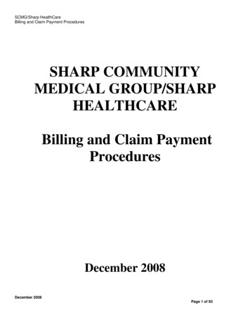 SHARP COMMUNITY MEDICAL GROUP/SHARP HEALTHCARE Billing And Claim . - SCMG