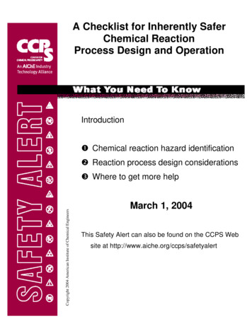 A Checklist For Inherently Safer Chemical Reaction Process Design And .
