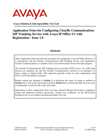 Application Notes For Configuring Clearfly Communications SIP . - Avaya