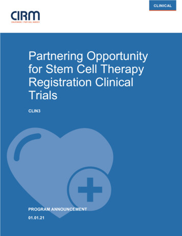 Partnering Opportunity For Stem Cell Therapy Registration Clinical Trials