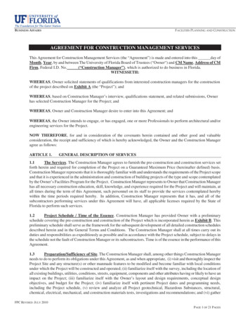 AGREEMENT FOR CONSTRUCTION MANAGEMENT SERVICES - University Of Florida