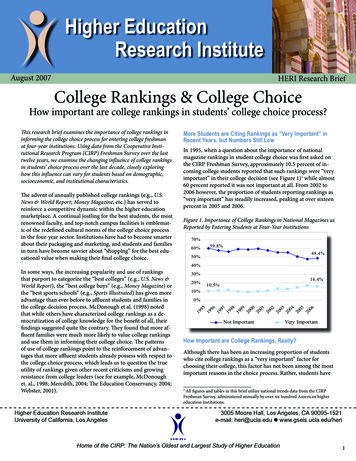 August 2007 HERI Research Brief College Rankings & College Choice