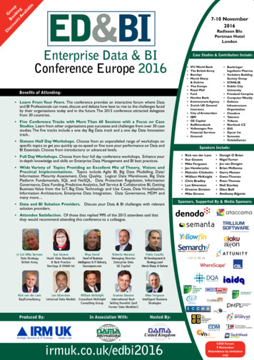 IRM UK - Enterprise Data And BI Conference Europe 2016, 7-10 November .