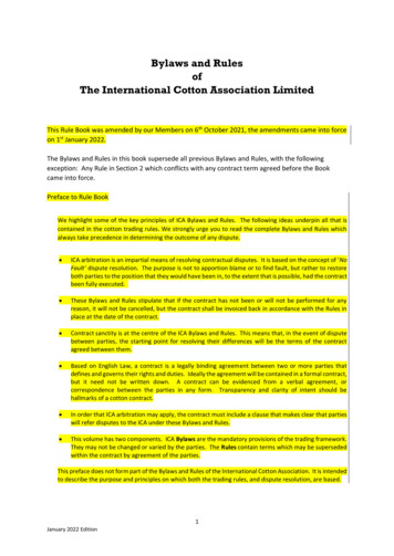 Bylaws And Rules Of The International Cotton Association Limited - ICA