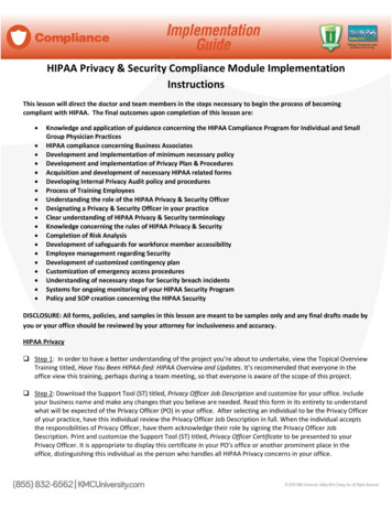 HIPAA Privacy & Security Compliance Module . - KMC University