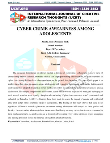 Cyber Crime Awearness Among Adolescents - Ijcrt