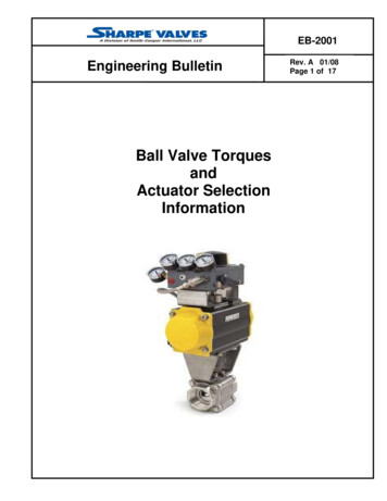 Ball Valve Torques And Actuator Selection Information