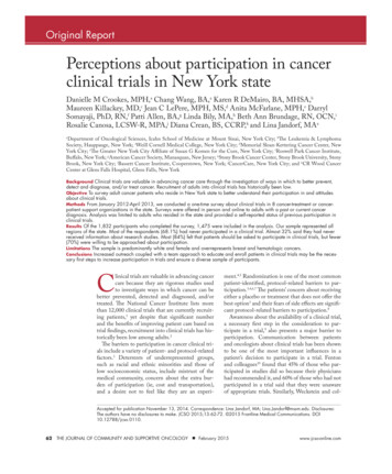 Perceptions About Participation In Cancer Clinical Trials In New York State