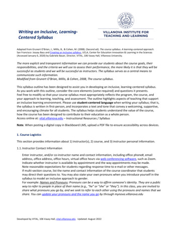 Writing An Inclusive, Learning- Centered Syllabus - Villanova.edu