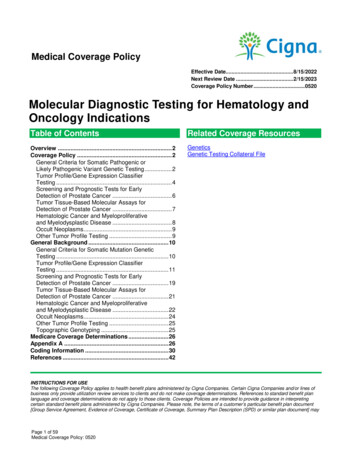 Molecular Diagnostic Testing For Hematology And Oncology . - Cigna
