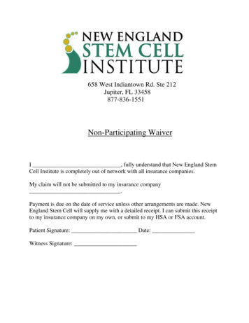 Non-Participating Waiver - New England Stem Cell Institute