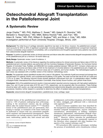 Osteochondral Allograft Transplantation In The Patellofemoral Joint: A .