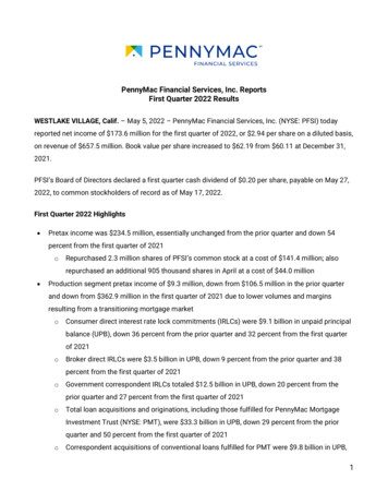 PennyMac Financial Services, Inc. Reports First Quarter 2022 Results