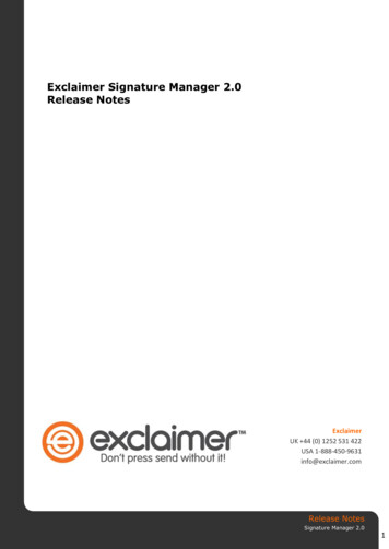 Exclaimer Signature Manager 2.0.50105.1 Release Notes