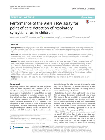Performance Of The Alere I RSV Assay For Point-of-care Detection Of .