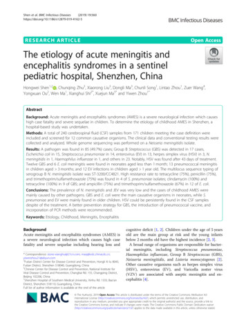 The Etiology Of Acute Meningitis And Encephalitis Syndromes In A .