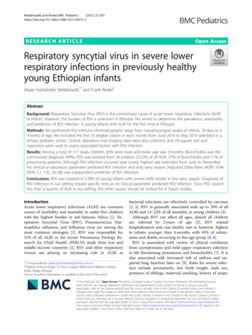 Respiratory Syncytial Virus In Severe Lower Respiratory Infections In .