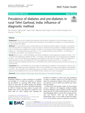 Prevalence Of Diabetes And Pre-diabetes In Rural Tehri Garhwal, India .