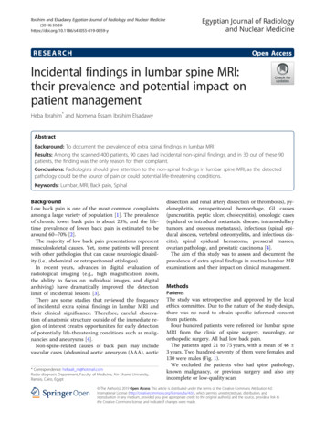 Incidental Findings In Lumbar Spine MRI: Their . - SpringerOpen